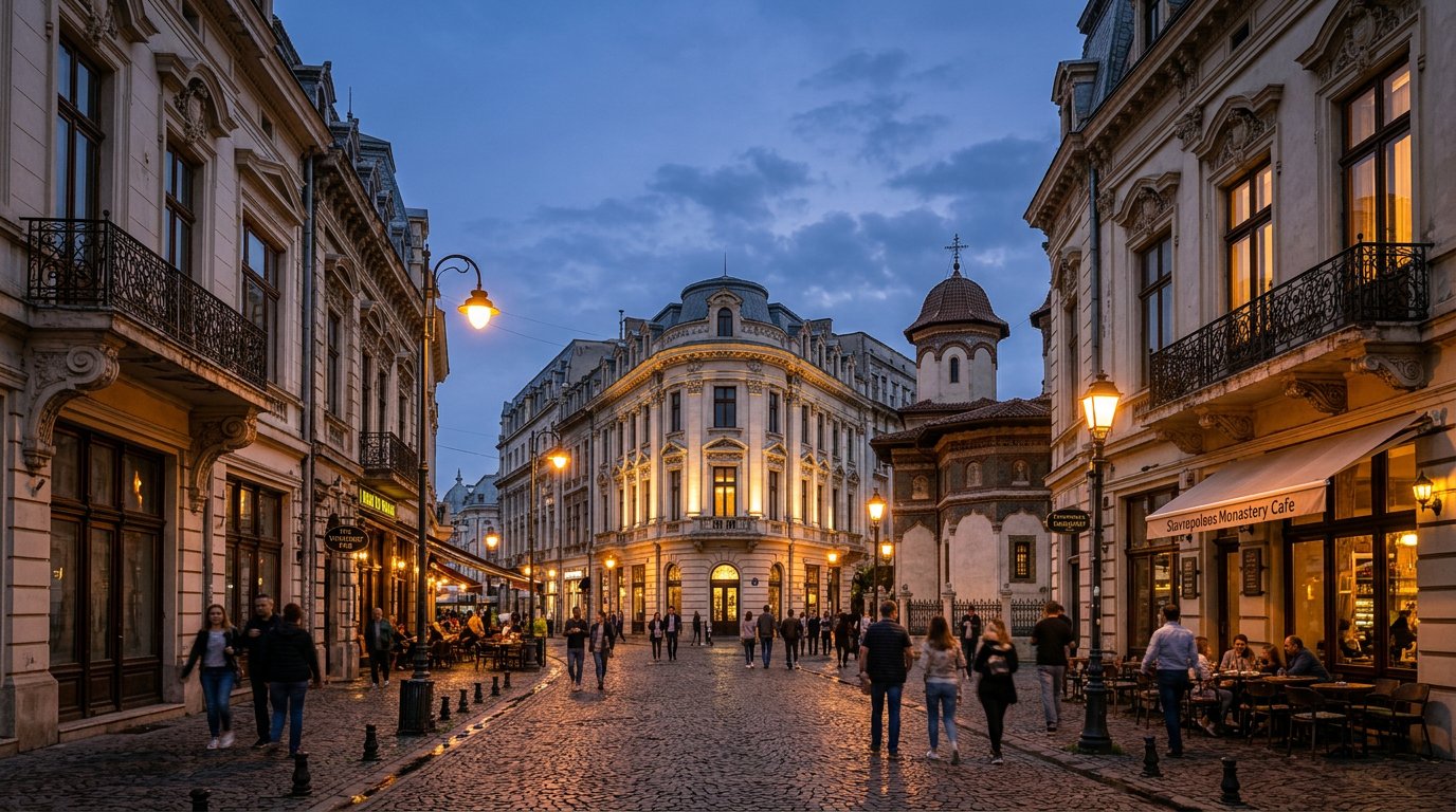 Pemandangan kota tua Bucharest, Rumania